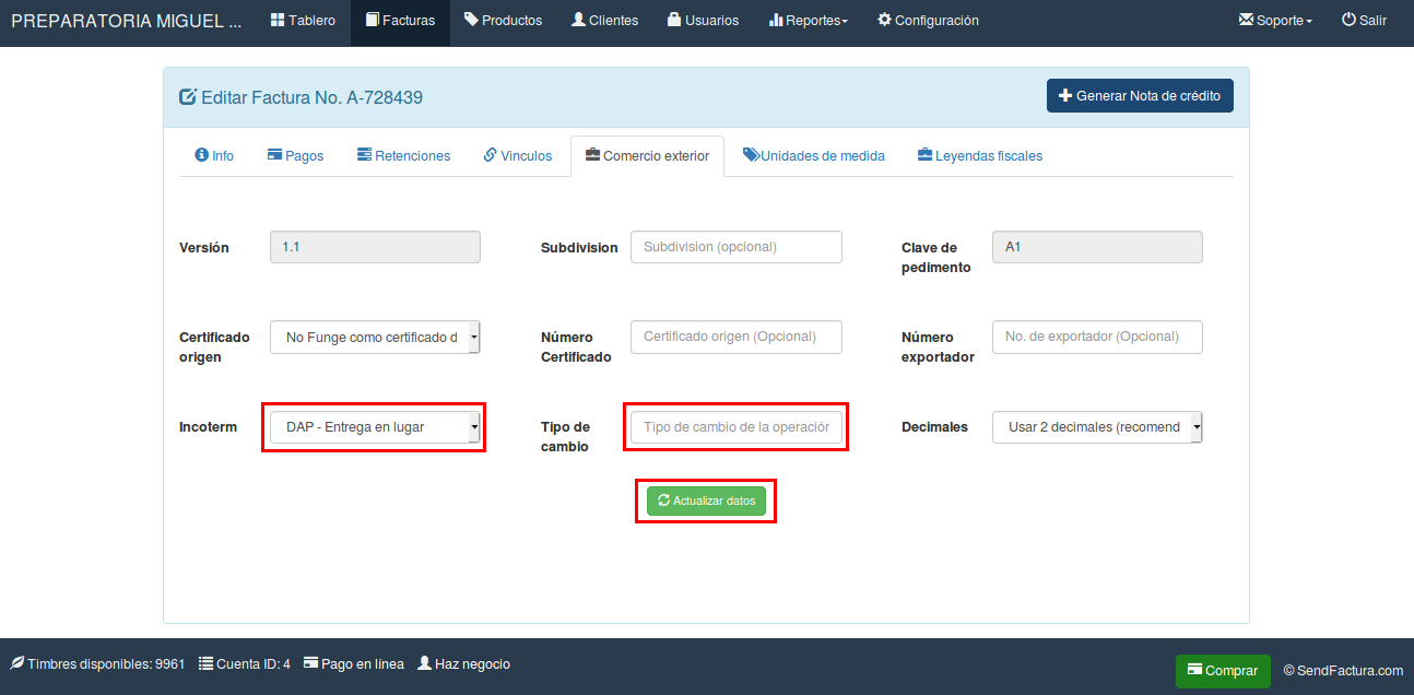 Factura CFDI 3.3 con Complemento de Comercio Exterior 1.1 Factura CFDI 3.3 con Complemento de Comercio Exterior 1.1